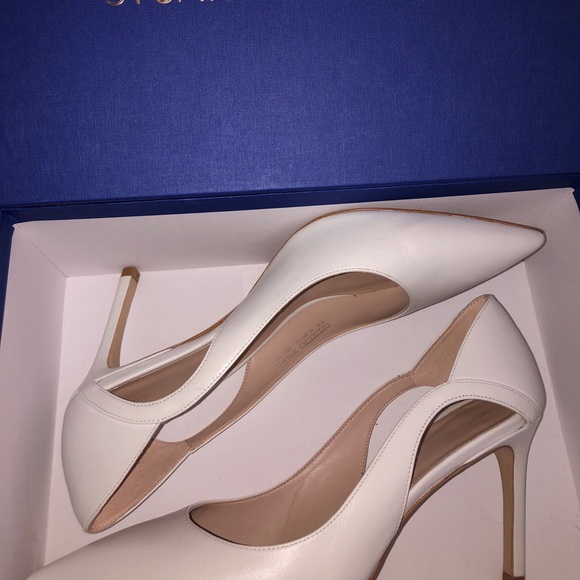 Stuart Weitzman Leather White Heels - Picture 3 of 5
